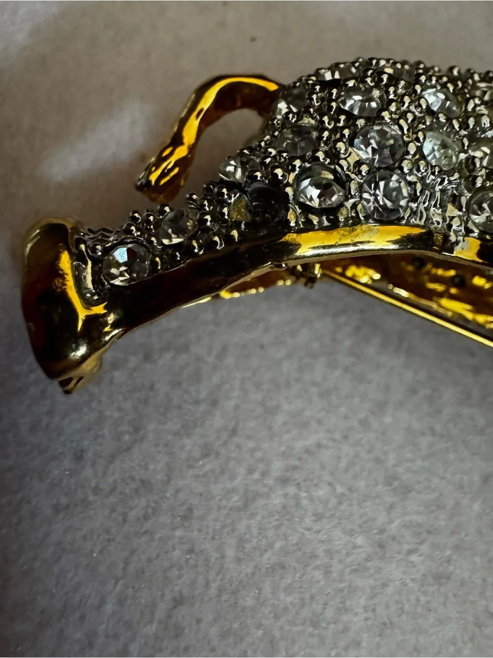 1980s Gold-Tone Large Elephant over the Shoulder Brooch with Clear Crystals